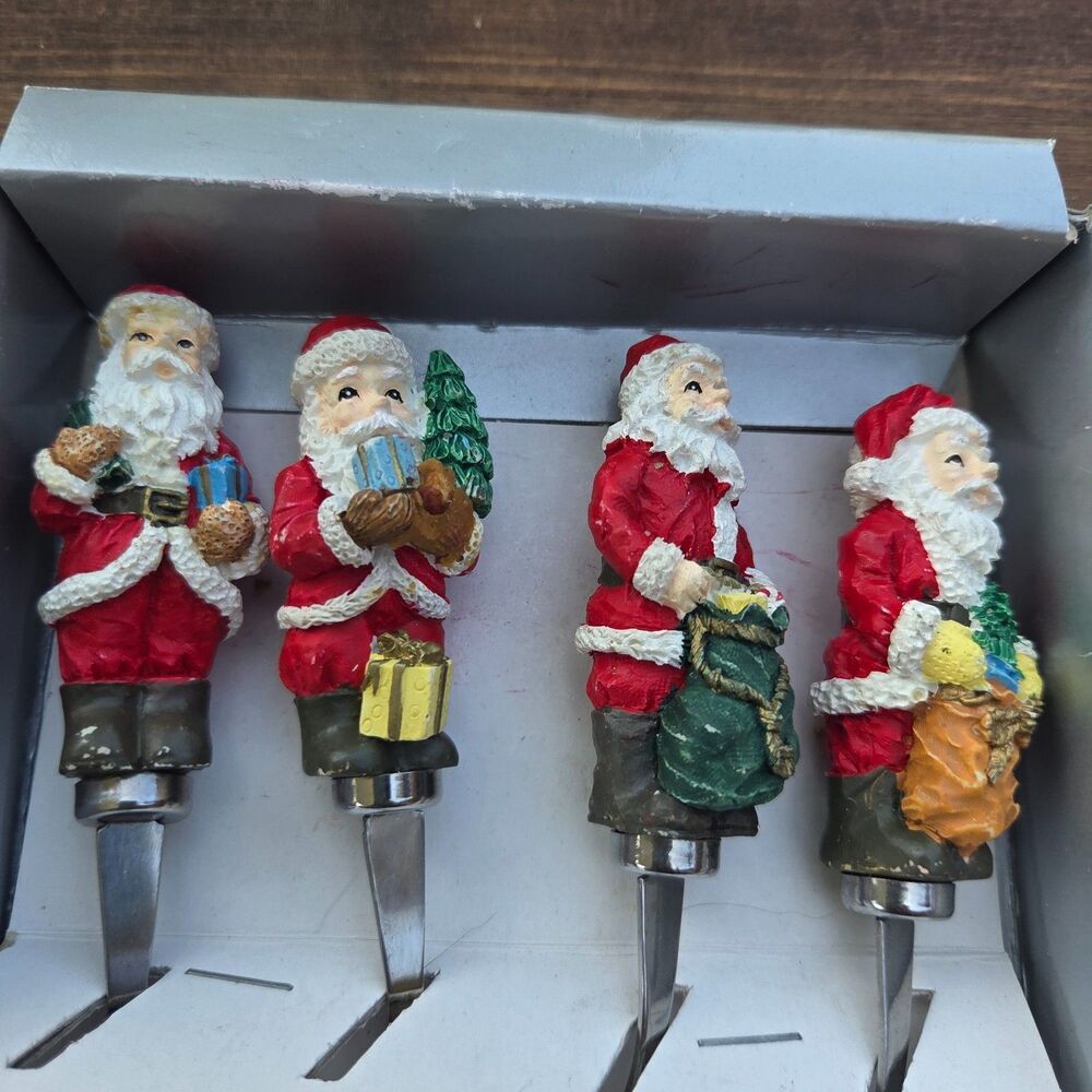 Vintage Santa Cheese & Condiment Fork Set of 4 Christmas Appetizer Picks